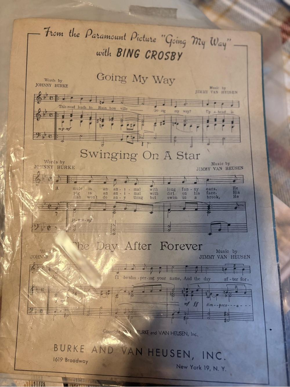 Vintage 'Going My Way' Bing Crosby Sheet Music - Blue Cover